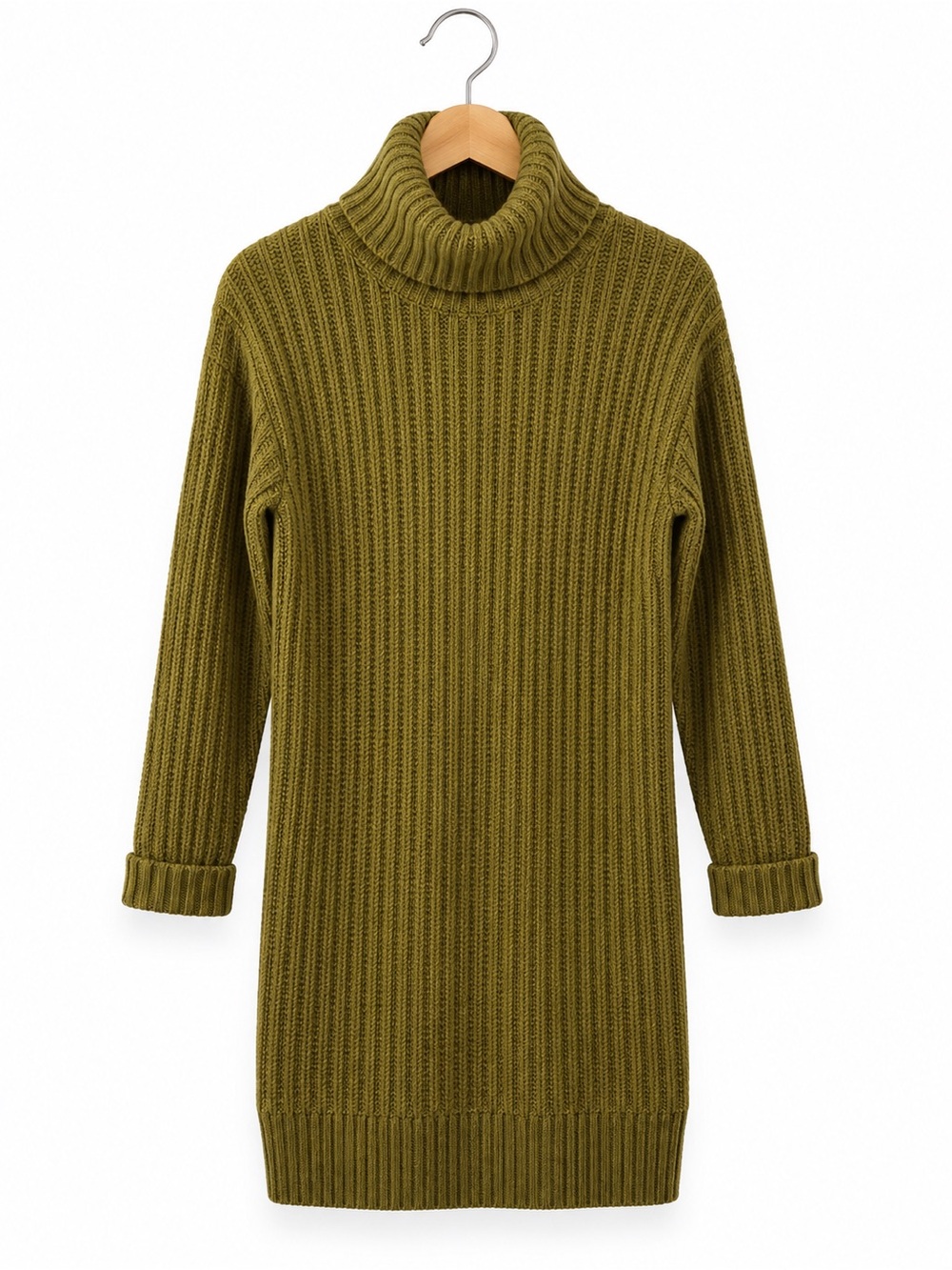 Banana Republic Olive Ribbed Turtleneck Sweater Dress XS Midi Quiet Luxury Knit